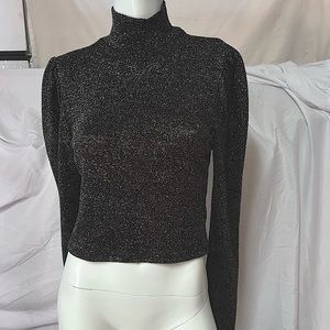 Black Silvery Turtleneck - Long Sleeve, Cropped Sz Med - OBO 🎁